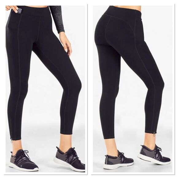 Fabletics Black Quincy‎ Ankle Zip Leggings High Rise Paneled Pockets Size M - Picture 2 of 9